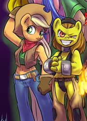 Size: 1437x1996 | Tagged: anthro, anthro oc, applejack, artist:atryl, derpibooru import, earth, oc, oc:terra, safe