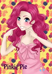 Size: 2480x3507 | Tagged: safe, artist:salamini, derpibooru import, pinkie pie, human, balloon, cloud, female, humanized, smiling, solo