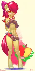 Size: 462x929 | Tagged: suggestive, artist:0r0ch1, banned from derpibooru, derpibooru import, apple bloom, anthro, unguligrade anthro, apple, blushing, female, foalcon, image, lolicon, png, skimpy, skinny, solo, solo female, underage
