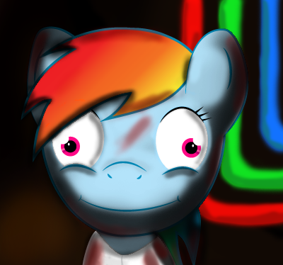 Size: 400x374 | Tagged: artist:zorkra403, derp, derpibooru import, fanfic:rainbow factory, grimdark, rainbow dash