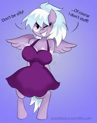 Size: 453x571 | Tagged: suggestive, artist:susiebeeca, derpibooru import, cloudchaser, pony, 30 minute art challenge, bipedal, blatant lies, bra stuffing, breasts, busty cloudchaser, clothes, cloud, dress, female, solo, solo female