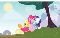 Size: 10424x6685 | Tagged: safe, artist:deihiru, artist:mysteriouskaos, derpibooru import, applejack, pinkie pie, rarity, absurd resolution, clothes, magic, picnic, scarf, sweater, vector