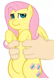 Size: 664x952 | Tagged: safe, artist:elslowmo, artist:redintravenous, derpibooru import, fluttershy, human, pony, chubby, cute, hand, holding a pony