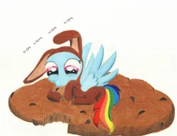 Size: 1165x896 | Tagged: artist:theepicblogofponies, cookie, derpibooru import, nom, rainbow dash, safe, traditional art