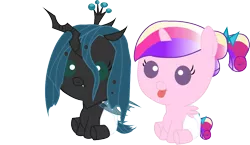Size: 798x462 | Tagged: safe, artist:convoykaiser, derpibooru import, princess cadance, queen chrysalis, pony, baby, baby pony, cute, cutealis, cutedance, simple background, transparent background