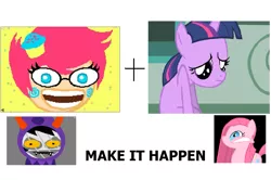 Size: 1057x700 | Tagged: 1 beacon, derpibooru import, exploitable meme, filly, gamzee makara, homestuck, jane crocker, make it happen, pinkamena diane pie, pinkie pie, rapeface, sad, safe, trickster mode, twilight sparkle, wat