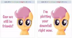 Size: 796x419 | Tagged: safe, artist:ajmstudios, derpibooru import, scootaloo, exploitable meme, juxtaposition, juxtaposition win, meta