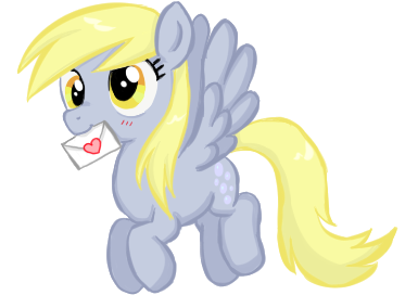 Size: 373x284 | Tagged: safe, artist:melipuffles, derpibooru import, derpy hooves, pegasus, pony, female, letter, mare, mouth hold, solo