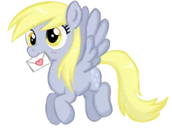 Size: 373x284 | Tagged: safe, artist:melipuffles, derpibooru import, derpy hooves, pegasus, pony, female, letter, mare, mouth hold, solo