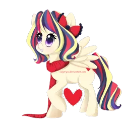Size: 900x900 | Tagged: safe, artist:caipryss, derpibooru import, oc, oc:heartcall, unofficial characters only, pegasus, pony, bow, measuring tape, needle, sewing, valentine