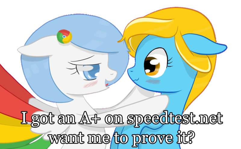 Size: 1504x926 | Tagged: safe, artist:xeirox, derpibooru import, edit, oc, oc:google chrome, oc:internet explorer, unofficial characters only, earth pony, pegasus, pony, blushing, browser ponies, caption, exploitable meme, female, google chrome, interchrome, interchrome meme, internet browser, internet explorer, lesbian, lesbian pony internet browsers, looking at each other, mare, shipping