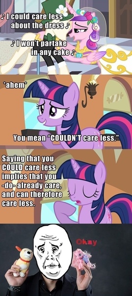 Size: 500x1117 | Tagged: 4koma, comic, derpibooru import, grammar, grammar nazi, meme, okay, okay face, princess cadance, rage face, safe, this day aria, twilight sparkle