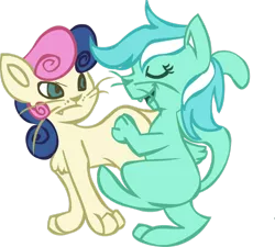 Size: 942x849 | Tagged: safe, artist:letirary, derpibooru import, bon bon, lyra heartstrings, sweetie drops, cat, bon bon is not amused, duo, simple background, species swap, transparent background