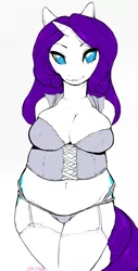 Size: 514x1010 | Tagged: anthro, arm behind back, artist:niisbbb, belly button, both cutie marks, breasts, busty rarity, chubby, cleavage, clothes, corset, derpibooru import, edit, female, lingerie, midriff, muffin top, plump, raritubby, rarity, suggestive