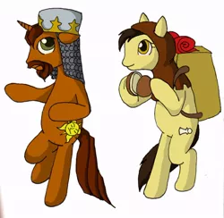 Size: 750x733 | Tagged: artist:midnight-risu, derpibooru import, holy grail, king arthur, monty python, monty python and the holy grail, patsy, ponified, safe, spamalot