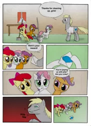 Size: 2551x3510 | Tagged: apple bloom, artist:doublewbrothers, comic, cutie mark crusaders, derpibooru import, dialogue, hugh jelly, insanity, safe, scootaloo, simpsons did it, sweetie belle, the simpsons