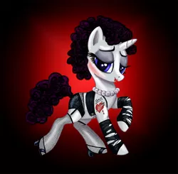 Size: 800x783 | Tagged: artist:voodoo-tiki, clothes, cosplay, costume, derpibooru import, dr. frank n furter, eyelashes, fishnets, high heels, lipstick, makeup, necklace, nightmare night, rarity, rocky horror picture show, solo, suggestive, tattoo