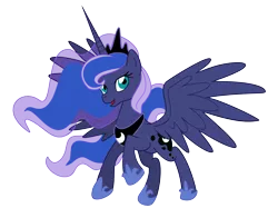 Size: 4994x3738 | Tagged: artist:pinkiemina, derpibooru import, flying, looking at you, open mouth, princess luna, safe, simple background, smiling, solo, spread wings, transparent background, vector