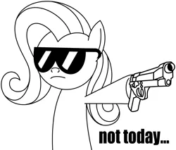 Size: 2000x1704 | Tagged: asdfmovie, beretta, derpibooru import, flutterbadass, fluttershy, gun, not today, pistol, safe, sunglasses