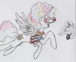 Size: 1280x1032 | Tagged: 30 minute art challenge, artist needed, clown, costume, derpibooru import, hilarious in hindsight, princess celestia, princess luna, safe