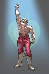 Size: 700x1061 | Tagged: artist:blubhead, big macintosh, clothes, cutie mark, derpibooru import, great macintosh, hokuto no ken, human, humanized, male, muscles, partial nudity, raoh, safe, topless