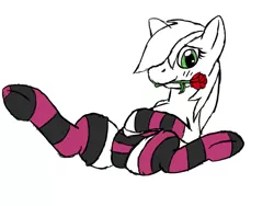 Size: 640x480 | Tagged: 30 minute art challenge, artist needed, clothes, derpibooru import, female, flower, flower in mouth, mouth hold, panties, rose, roseluck, socks, solo, solo female, spreading, spread legs, striped socks, striped underwear, suggestive, underwear