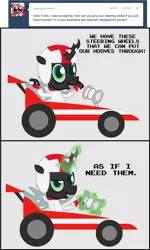 Size: 903x1506 | Tagged: artist:alisonwonderland1951, brag, changeling, changelingified, derpibooru import, magic, racecar, racer, safe, steering wheel, turbo, turbo-tastic, wreck-it ralph