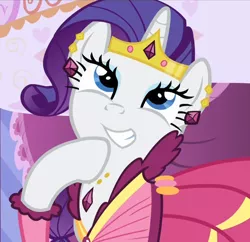 Size: 912x881 | Tagged: safe, derpibooru import, screencap, rarity, pony, unicorn, suited for success, clothes, cropped, dress, female, gala dress, hoof on chin, jewelry, looking up, mare, solo, tiara