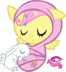 Size: 900x983 | Tagged: safe, artist:atnezau, derpibooru import, fluttershy, pony, rabbit, baby, baby blanket, baby fluttershy, baby pony, babyshy, blanket, cute, dawwww, element of kindness, eyes closed, floppy ears, foal, happy baby, newborn, newborn baby, safety pin, simple background, sleeping, sleeping baby, smiling, solo, swaddled, swaddled baby, transparent background, wrapped snugly, younger