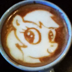Size: 500x500 | Tagged: artist:cappuccinofrosting, coffee, food, latte, rainbow dash, safe