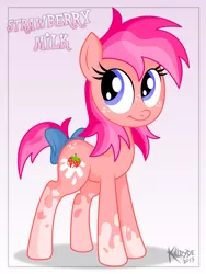 Size: 1713x2284 | Tagged: artist:killryde, bow, derpibooru import, freckles, oc, oc:strawberry milk, safe, solo, tail bow, unofficial characters only