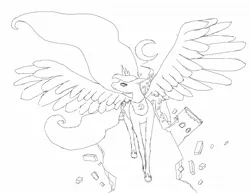 Size: 1600x1232 | Tagged: safe, derpibooru import, princess luna, dream, dream walker luna, lineart, monochrome, spread wings