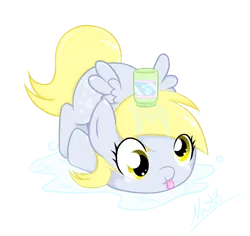 Size: 1000x943 | Tagged: safe, artist:natsu714, derpibooru import, derpy hooves, pegasus, pony, bubble, chibi, cute, female, foal, mare, tongue out