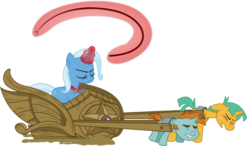 Size: 10000x5915 | Tagged: safe, artist:lightningtumble, derpibooru import, snails, snips, trixie, pony, unicorn, magic duel, absurd resolution, alicorn amulet, bucktooth, bullwhip, chariot, colt, eyes closed, female, foal, glowing horn, harness, magic, male, mare, simple background, straining, tack, telekinesis, transparent background, vector, wheel, whip