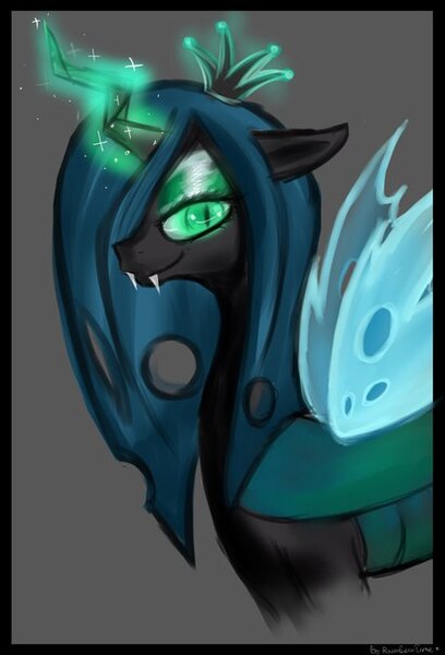 Size: 411x604 | Tagged: dead source, safe, artist:sonatatravina, derpibooru import, queen chrysalis, changeling, changeling queen, female, magic, solo