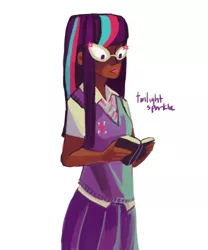 Size: 1000x1200 | Tagged: safe, artist:jununy, derpibooru import, twilight sparkle, blackwashing, book, dark skin, glasses, humanized, image, png, solo