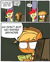 Size: 655x811 | Tagged: apple bloom, applebuse, applejack, artist:mushroomcookiebear, comic, crossover, derpibooru import, dishonorapple, disowned, hilarious in hindsight, safe, staredad, starejack