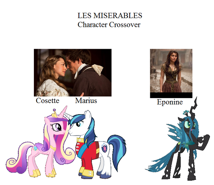 Size: 783x677 | Tagged: cosette, crossover, derpibooru import, eponine, les miserables, marius, princess cadance, queen chrysalis, safe, shining armor