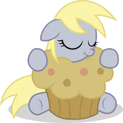 Size: 6006x6008 | Tagged: absurd resolution, artist:agamnentzar, cute, derpabetes, derpibooru import, derpy hooves, eyes closed, filly, floppy ears, giant muffin, hug, muffin, safe, simple background, sleeping, smiling, solo, .svg available, :t, that pony sure does love muffins, transparent background, vector