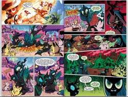 Size: 1241x941 | Tagged: safe, artist:andypriceart, derpibooru import, idw, queen chrysalis, changeling, changeling queen, the return of queen chrysalis, spoiler:comic03, angry, changeling feeding, changeling officer, changeling slime, comic, cute citizens of wuvy-dovey land, fangs, hissing, innocent kitten, licking, licking lips, mommy chrissy, official comic, scared, shocked, tongue out, wovey dovey land, you know for kids