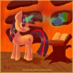 Size: 1500x1500 | Tagged: artist:gamibrii, book, derpibooru import, golden oaks library, magic, safe, solo, twilight sparkle