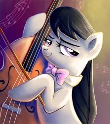 Size: 803x900 | Tagged: safe, artist:yulyeen, derpibooru import, octavia melody, earth pony, bowtie, cello, costanza face, musical instrument, music notes