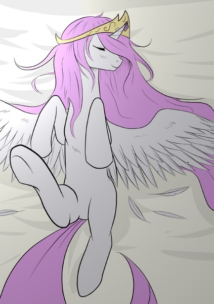 Size: 494x700 | Tagged: adorable face, artist:jalm, artist:tytan, cute, cutelestia, derpibooru import, hooves, on back, princess celestia, safe, sleeping, solo