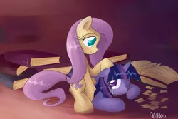 Size: 1200x800 | Tagged: artist:alasou, blushing, book, comforting, comforting twilight, crying, derpibooru import, female, fluttershy, lesbian, petting, safe, shipping, twilight sparkle, twishy