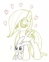 Size: 900x1146 | Tagged: safe, artist:boulderthedragon, derpibooru import, angel bunny, fluttershy, filly, lineart, question mark, sketch