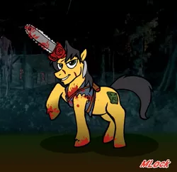 Size: 433x420 | Tagged: artist:mlock, ashley williams, blood, crossover, derpibooru import, evil dead, grimdark, ponified, solo