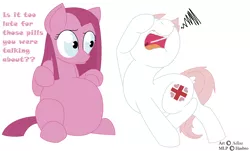 Size: 1760x1064 | Tagged: artist:adlaz, derpibooru import, hilarious in hindsight, nurse redheart, pinkamena diane pie, pinkie pie, pregnant, safe