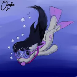 Size: 1000x1000 | Tagged: artist:osakaoji, derpibooru import, diving, flippers, goggles, octavia melody, safe, scuba, scuba diving, solo, swimming goggles, underwater