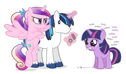 Size: 1600x940 | Tagged: safe, artist:dm29, derpibooru import, princess cadance, shining armor, twilight sparkle, alicorn, pony, unicorn, blank flank, cadance is not amused, coffee, coffee cup, crossed arms, cup, filly, filly twilight sparkle, flying, hyperactive, immature, simple background, teen princess cadance, transparent background, trio, unamused, unicorn twilight, younger