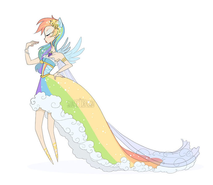 Size: 900x783 | Tagged: artist:flying-fox, clothes, derpibooru import, dress, eared humanization, gala dress, humanized, rainbow dash, safe, simple background, skinny, solo, winged humanization